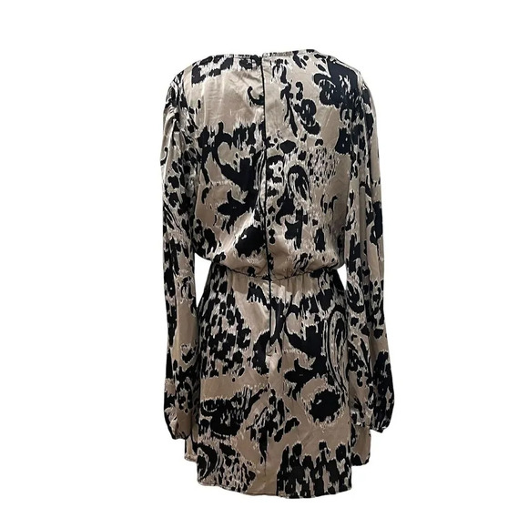 AX Paris Multi Printed Long Sleeve Satin Dress , Size 8 NWT Taupe and Black - Picture 5 of 9